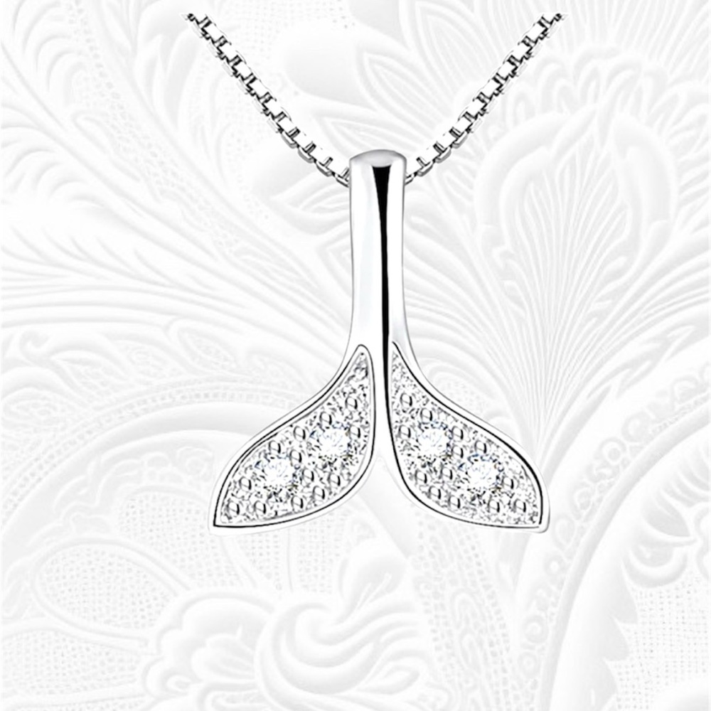 Silver Mermaid Tail Necklace Nautical whale tail  925silver pl 18"-20' chain.NEW - Picture 2 of 9